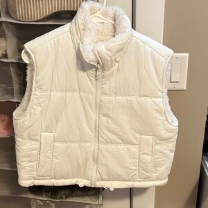 White Puffer Vest with Sherpa Lining